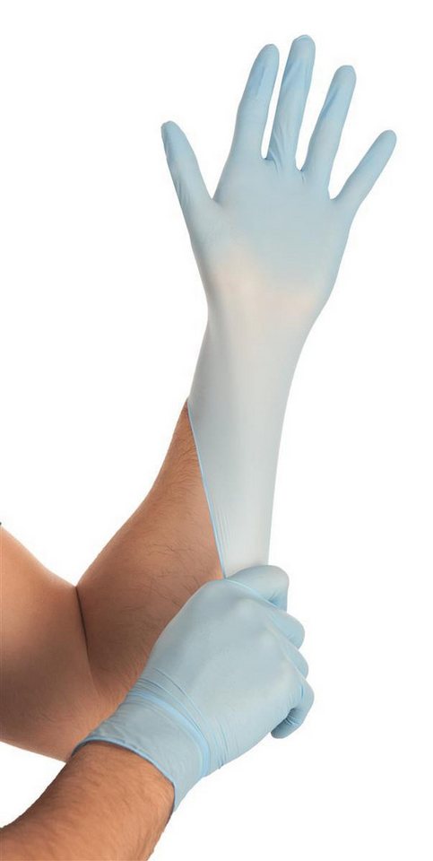 HYGOSTAR Baumwollhandschuhe 261581 Nitrilhandschuhe Safe Super Stretch blau Gr. 8/M puderfrei von HYGOSTAR