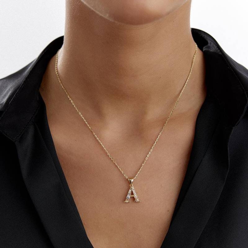 14 K Solid Gold Anfangsbuchstabe Halskette Mit Blumenmuster Und Farbigen Steinen von HYGoldJewelry