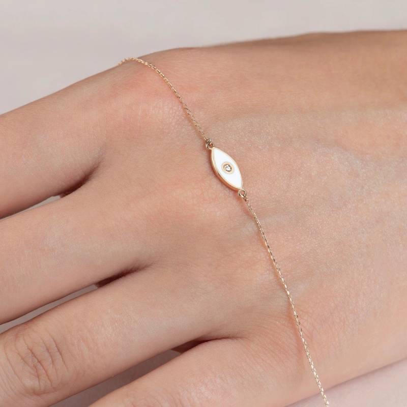 14 K Solid Gold Multi Color Evil Eye Minimal Kettenanhänger Armband, Geschenk Für Sie, Mama von HYGoldJewelry