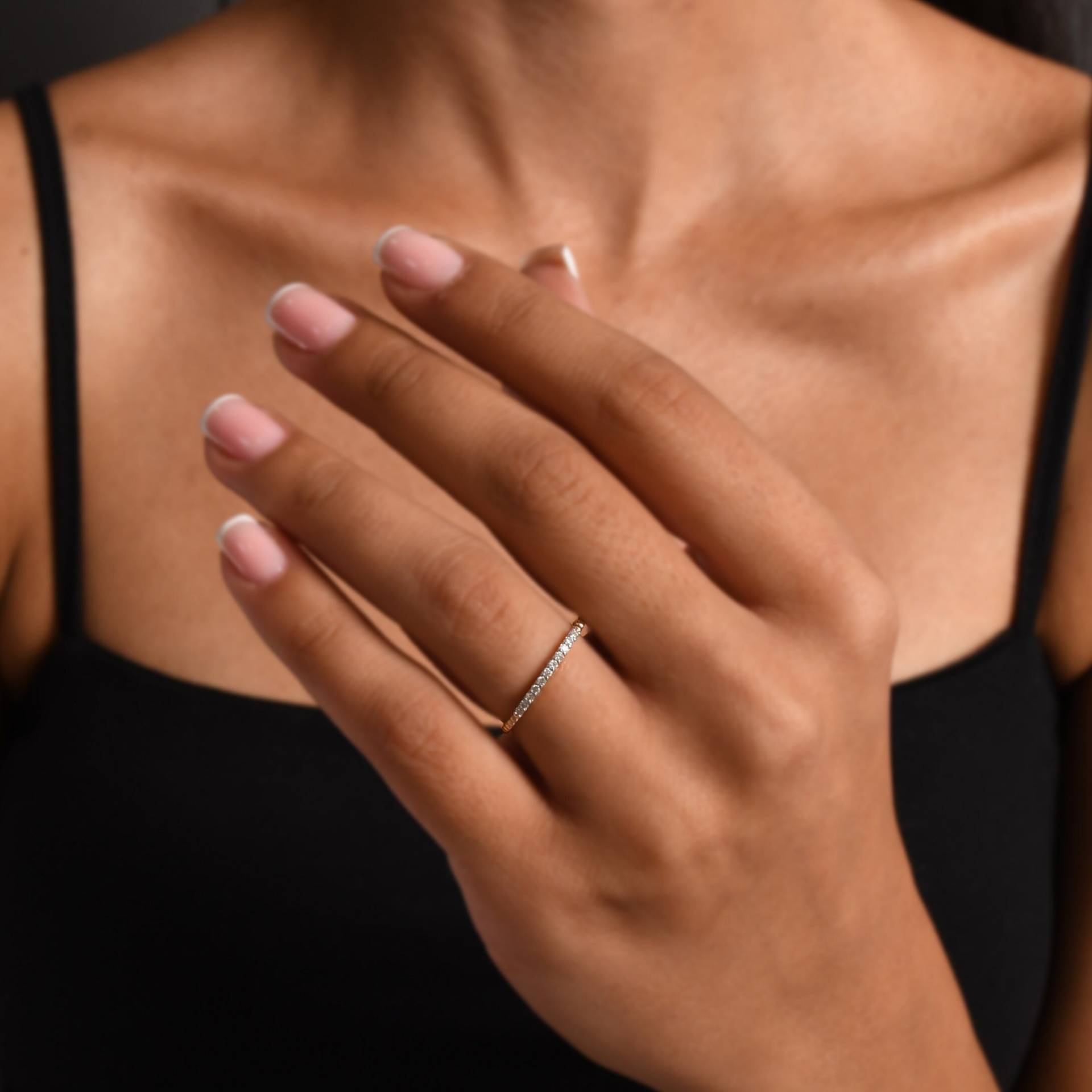 Diamantring, Dünner Minimale Perlenring, Solides 14 K Goldring, Ring, Goldperlenring, Diamantstapelring, Goldring Diamanten Diamantring, Dünner Minimale Perlenring, Solides 14 K Goldring, Ring, Goldperlenring, Diamantstapelring, Goldring Diamanten von HYGoldJewelry
