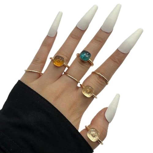 HYHJYMG 7ps zierliche goldene Ringe für Womem 14K Gold plattierter stapelbarer Ring -Vintage -Kristallringe Set, Strassknöchelringe für Frauen, goldene Silberringe, böhmische stapelbare Gelenkringe von HYHJYMG