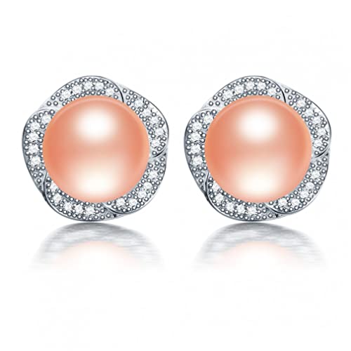 HYHJYMG 9-10 mm Brot runde Süßwasser Frauen Perlenohrringe, weiß rosa lila schwarz farbenfroh HYHJYMG 9-10 mm Brot runde Süßwasser Frauen Perlenohrringe, weiß rosa lila schwarz farbenfroh von HYHJYMG