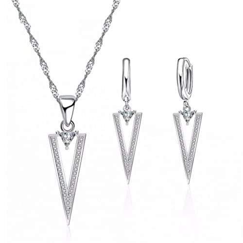 HYHJYMG 925 Hochzeitsschmuck setzt geometrisches Dreieck Anhänger mit Steinkristall Halskette Ohrringe von HYHJYMG