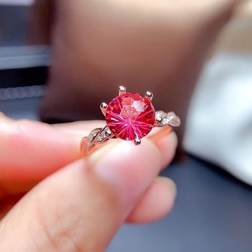 HYHJYMG 925 Sterling Silber Ring Rund Diamant Roségold Rubin Offener Ring für Frauen Rubin Simulierte Diamantring Sterling Silber Ehering Juli Geburtsstein Red Edelsteinring von HYHJYMG
