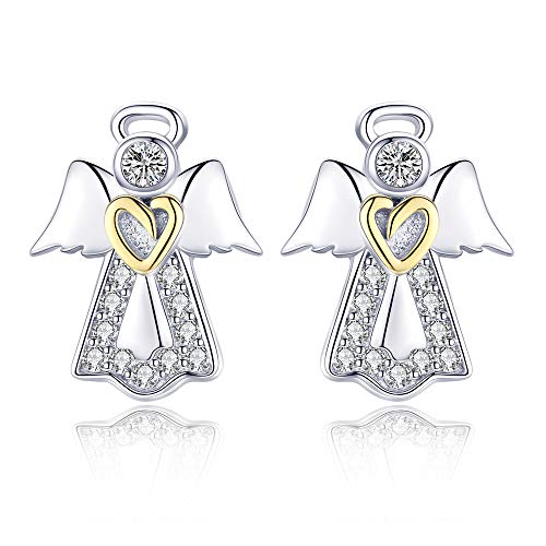 HYHJYMG CZ Engelsstudel Ohrringe für Frauen 925 Sterling Silber Kubikzirkonia Kleine niedliche Kristall Gold Herz Studs Tragus Post Hypoallergen schönes Schmuckgeschenk für Tochter Nichte von HYHJYMG