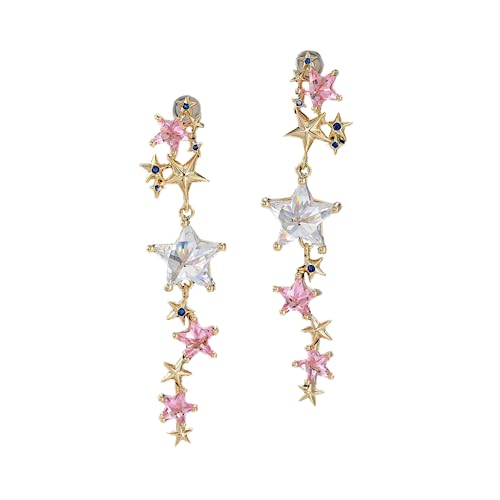 HYHJYMG Crystal Long Star Dangle Ohrringe für Frauen Mädchen 925 Sterling Silber Post Pin 14K Gold plattiert glänzend Quaste CZ Stars Himmlische Charms Drop Dangle Stud Leichtes Mode Geburtstag von HYHJYMG