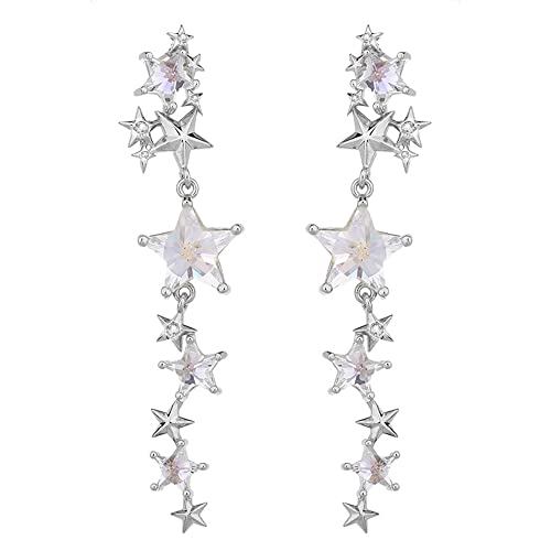 HYHJYMG Crystal Long Star Dangle Ohrringe für Frauen Mädchen 925 Sterling Silber Post Pin 14K Gold plattiert glänzend Quaste CZ Stars Himmlische Charms Drop Dangle Stud Leichtes Mode Geburtstag von HYHJYMG