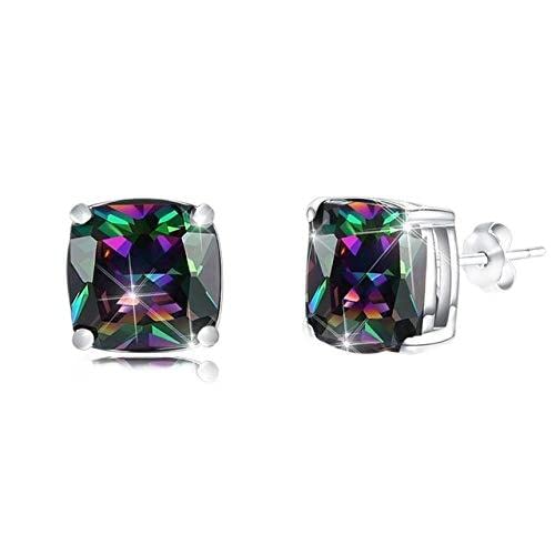 HYHJYMG Feiner Schmuck 925 Ohrringe Square Multicolor Cubic Zirkonia -Bolzenohrringe für Frauen Damen Geschenk Bunt von HYHJYMG