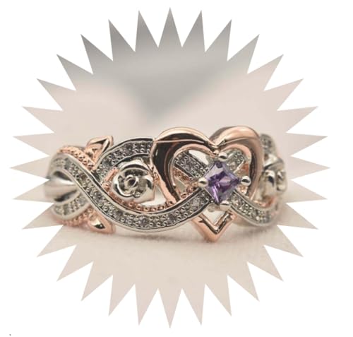 HYHJYMG Girl Products Ringe Ring Schmuck Damen Herren Versprechen Hochzeit Rose Prinzessin Quadratischer Diamantring Herzform Roségold Doppelton Zirkon Ring Geschenke, 5, A von HYHJYMG