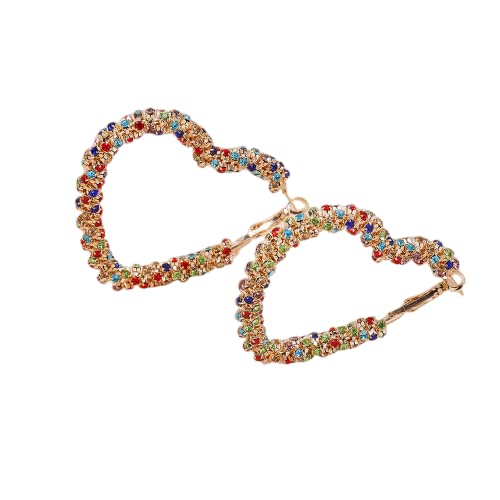 HYHJYMG Glänzend Big Heart Hoop Ohrringe für Frauen Mädchen Boho Strass und Huggie Hoops Dangle Ohrring Leichtes Funkeln Hochzeit Weihnachtsgeburtstag Schmuckgeschenke 50mm von HYHJYMG