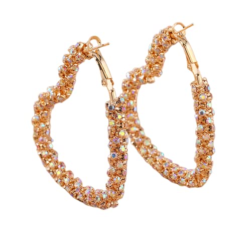 HYHJYMG Glänzend Big Heart Hoop Ohrringe für Frauen Mädchen Boho Strass und Huggie Hoops Dangle Ohrring Leichtes Funkeln Hochzeit Weihnachtsgeburtstag Schmuckgeschenke 50mm von HYHJYMG