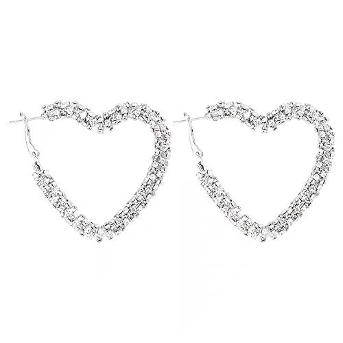 HYHJYMG Glänzend Big Heart Hoop Ohrringe für Frauen Mädchen Boho Strass und Huggie Hoops Dangle Ohrring Leichtes Funkeln Hochzeit Weihnachtsgeburtstag Schmuckgeschenke 50mm von HYHJYMG