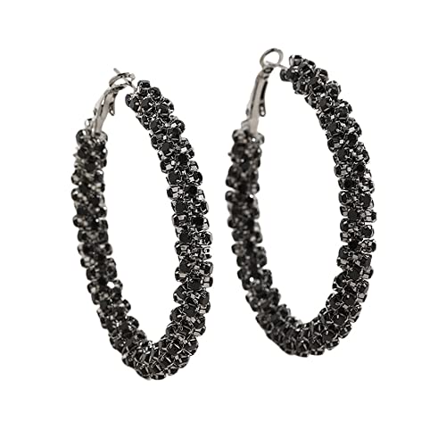 HYHJYMG Glänzende große Hoop -Ohrringe für Frauen Mädchen Boho -Strass -Verpackung Wickelte Hoops Huggie Ohrring Leichte Funkeln Hochzeit Weihnachtsgeburtstag Schmuckgeschenke 50mm von HYHJYMG