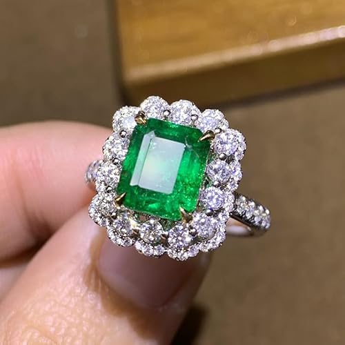 HYHJYMG Grüner Kristall offener Stapelring für Frauen - große zierliche simulierte Smaragd -Strass -Zirkonia -Steinverstellbare Statement 925 Sterling Silber Turmaline Big Pushion Cut Halo Promise von HYHJYMG