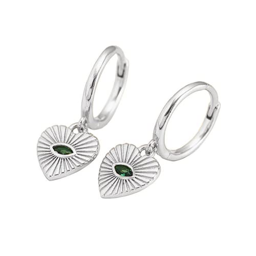 HYHJYMG Herz böse Auge Dangle kleine Reifen Ohrringe für Frauen Mädchen 925 Sterling Silber Green Cz Augen Charm Drop baumeln von HYHJYMG