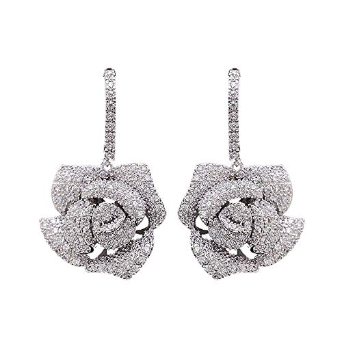 HYHJYMG Huggie Cz Blume Dangle Stud Ohrringe für Frauen Mädchen mit Charms Mode Luxus -Pflaster -Strass -Strass -Filigree Camellia Rose Clean Crystal Drop Hangeln von HYHJYMG