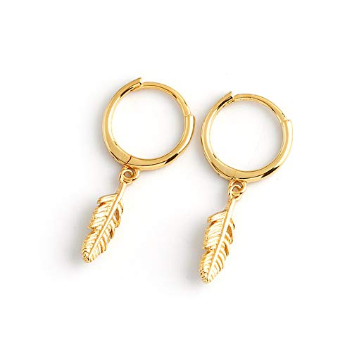 HYHJYMG Huggie Small Sleeper Hoop Ohrringe für Frauen Sterling Silber Kubikzirkonia mit Reiz Netter Tropfen Dangle Manschette Knorpel Helix Stender Multipler Schmuck (gelbe Feder) von HYHJYMG
