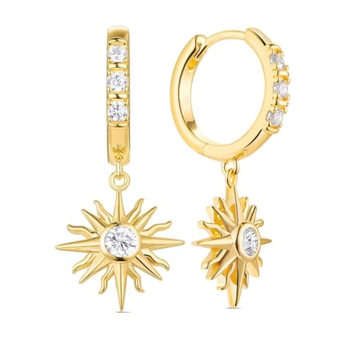 HYHJYMG Hypoallergene 18K Gold plattiert geometrische kubische Zirkonia-Sonne Ohrringe, Bohemian Retro Hochzeit und alltäglicher Schmuck (Weiß/Gelb/Zwei-Tone) von HYHJYMG