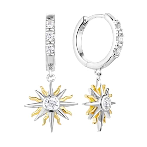 HYHJYMG Hypoallergene 18K Gold plattiert geometrische kubische Zirkonia-Sonne Ohrringe, Bohemian Retro Hochzeit und alltäglicher Schmuck (Weiß/Gelb/Zwei-Tone) von HYHJYMG