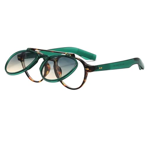HYHJYMG Klassische Flip-Sonnenbrille, für Damen und Herren, beliebte Doppelbrücken, Punk-Farbverlauf, Nieten, rund, UV400 HYHJYMG Klassische Flip-Sonnenbrille, für Damen und Herren, beliebte Doppelbrücken, Punk-Farbverlauf, Nieten, rund, UV400 von HYHJYMG
