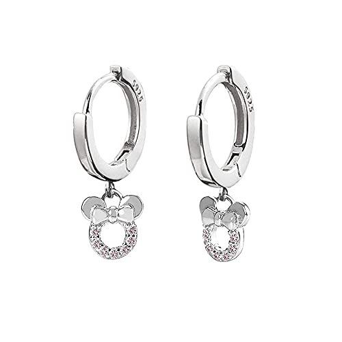 HYHJYMG Kleine Maus Dangle Hoop Ohrringe für Frauen Mädchen 925 Sterling Silber Kubikzirkonia Charme Tiermäuse Huggie Sleeper Hoops Knorpel hypoallergen für empfindlichen Ohrschmuck (Pink CZ) von HYHJYMG