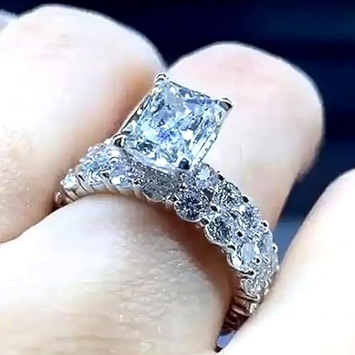 HYHJYMG Luxus 925 Sterling Silber Shiny Full Diamond Edelstein Ring Eternity Engagement Ehering Band Ring für Frauen CZ Diamond Persönlichkeit Ehering Band Ring Multi -Row Ring Größe 6 von HYHJYMG
