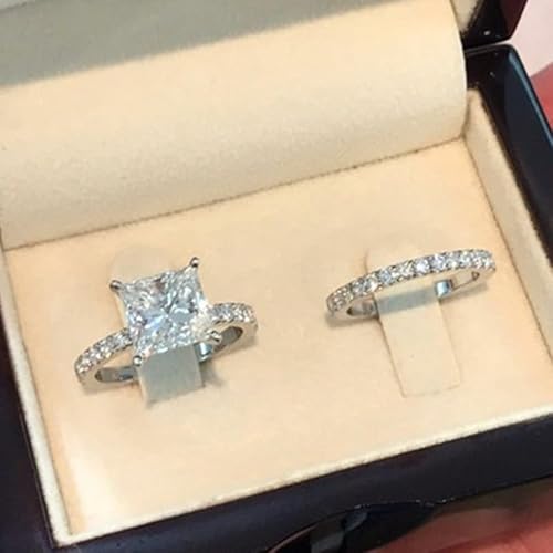 HYHJYMG Luxus 925 Sterling Silber übertriebene Strass 2pcs Ehering Engagement Rings 2 Karat Sterling Silber Braut Set Kubikzirkonia Engagement Ehering Größe 10 HYHJYMG Luxus 925 Sterling Silber übertriebene Strass 2pcs Ehering Engagement Rings 2 Karat Sterling Silber Braut Set Kubikzirkonia Engagement Ehering Größe 10 von HYHJYMG