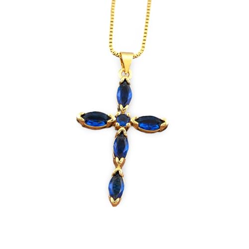 HYHJYMG Mädchen Accessoires Religiöser Kreuzkette Halskette für Frauen, goldplattierter Kupferschmuck mit Marquise und rund geschnittener Cz Stones Halskette HYHJYMG Mädchen Accessoires Religiöser Kreuzkette Halskette für Frauen, goldplattierter Kupferschmuck mit Marquise und rund geschnittener Cz Stones Halskette von HYHJYMG