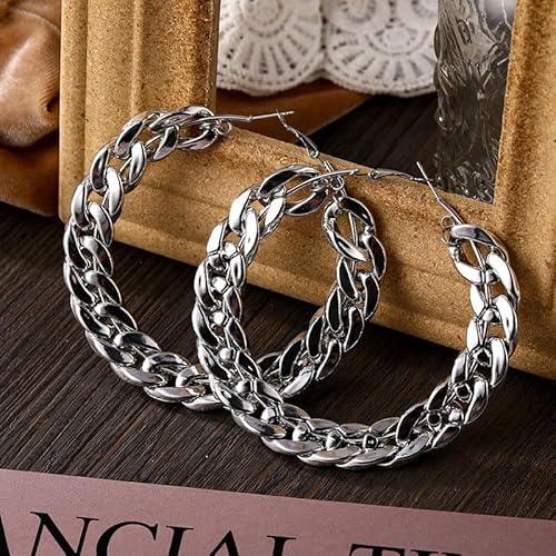 HYHJYMG Punk Chunky Cuban Chain Creolrings Europäische und amerikanische geometrische übertriebene Ohrringe Hochzeit Prom Party Festival Schmuck für Frauen und S Gold von HYHJYMG