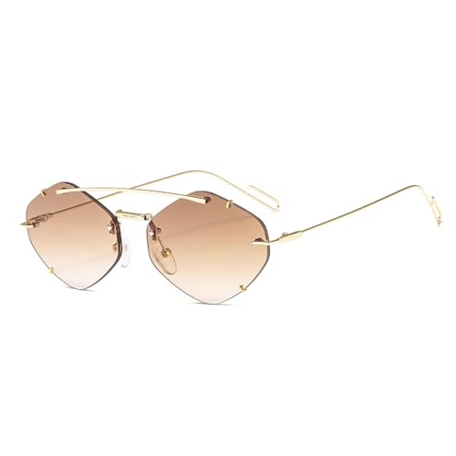 HYHJYMG Randlose Polygon-Sonnenbrille für Damen, trendiger Farbverlauf, Candy-Gläser, UV400, C4 Goldbraun, Einheitsgröße von HYHJYMG