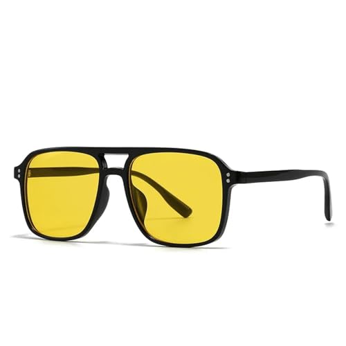HYHJYMG Retro Doppelbrücken Herren Nieten Sonnenbrille Mode Frauen Schwarz Gelb Farbtöne UV400 von HYHJYMG