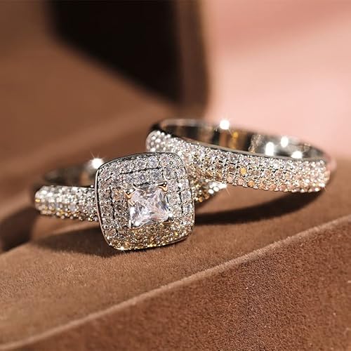 HYHJYMG Runde kubische Zirkonia-Verlobungsringe für Frauen -18k Weißgold, kubische Zirkonia Tuo-in-One Square Halo Hochzeit Engagement Promise Eternity Ring für Frauen Größe 7 HYHJYMG Runde kubische Zirkonia-Verlobungsringe für Frauen -18k Weißgold, kubische Zirkonia Tuo-in-One Square Halo Hochzeit Engagement Promise Eternity Ring für Frauen Größe 7 von HYHJYMG