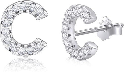 HYHJYMG S925 Hypoallergenic Flatback -Bolzenohrringe für Frauen | 14k Gold/Weißgold -Buchstaben Ohrringe mit Zirkonia | Zögernder Tragusschmuck für Alltag, Hochzeiten und Geschenke (AZ) von HYHJYMG