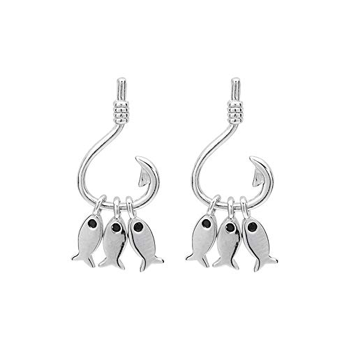 HYHJYMG Sterling Silber Fischhaken Ohrringe für Frauen Mädchen 925 Dangle Stud winzig süße 3 Fische fischen Quasten Tropfen Hypoallergene Mikro schwarz CZ Augen Zierfisch Funny Schmuckgeschenke von HYHJYMG