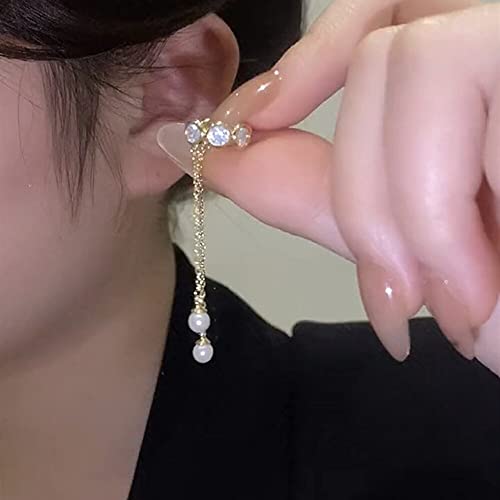 HYHJYMG Strass eingelegtes Pearl Quaste Long Ohrringe für Frauen Hochzeit Schmuck Brithday Geschenk von HYHJYMG