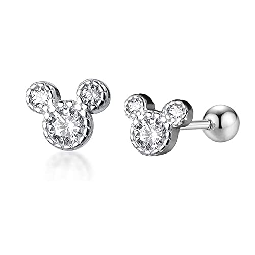 HYHJYMG Tiny niedliche Mausschstene Sterling Silber Ohrringe für Frauen Mädchen Kubikzirkonia Mini Kleine 20g Langhantelkugel von HYHJYMG
