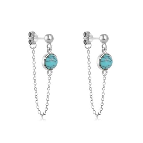 HYHJYMG Türkisfarbene Ballkette 925 Sterling Silber Hangle Ohrringe für Frauen Mädchen hypoallergen blau Geburtsstein Quaste Tassel Drop Sturz Piercing Boho Y2K Schmuck Geschenke Geburtstag Urlaub von HYHJYMG