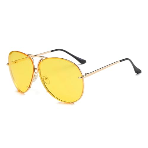 HYHJYMG Übergroße Sonnenbrille für Damen, luxuriös, verspiegelt, Metall, modische Farbtöne, UV400 Brillen von HYHJYMG