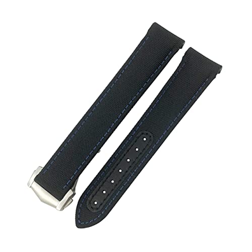 HYHJYMG Uhrenarmband mit gebogenem Ende, beschichtetes Nylongewebe, 19 mm, 20 mm, 21 mm, passend für Omega AT150 GMT GoodPlanet Sportuhrenarmband, Blau, 20 mm von HYHJYMG