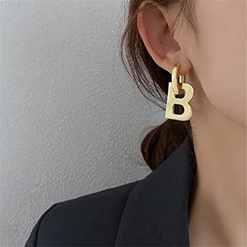 HYHJYMG Unisex minimalistische echte Gold/Platin 14K Gold Buchstabe B Dangle Ohrringe Gold anfängliche Reifenohrringe für Teen Frauen Männer von HYHJYMG