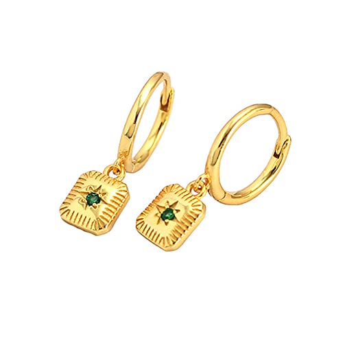 HYHJYMG Vintage Square Drop Dangle kleine Hoop Ohrringe für Frauen Mädchen 925 Sterling Silber Green Cz Star Charms Drop Huggie Hoops Knorpel Hypoallergene Schmuck Geschenke Weihnachten Geburtstag von HYHJYMG