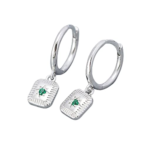HYHJYMG Vintage Square Drop Dangle kleine Hoop Ohrringe für Frauen Mädchen 925 Sterling Silber Green Cz Star Charms Drop Huggie Hoops Knorpel Hypoallergene Schmuck Geschenke Weihnachten Geburtstag von HYHJYMG