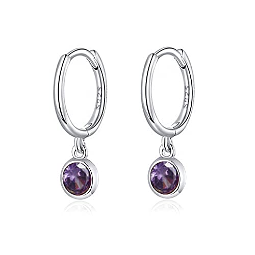 HYHJYMG Zögernde Becken -Hoop -Ohrringe für Frauen Mädchen 925 Sterling Silber Hypoallergen 6 mm Runde CZ Geburtsstein Charme Dangle Drop Knorpel kleine Hoops Huggie Jewelry Süße Geburtstagsurlaub von HYHJYMG