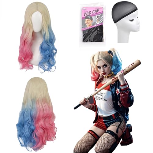Damen Quinn PerüCke Halloween Cosplay: Blau/Pink Doppelter Schwanz Synthetische Lace-Front-PerüCke FüR MäDchen Karneval Cosplay Fasching Party Damen Quinn PerüCke Halloween Cosplay: Blau/Pink Doppelter Schwanz Synthetische Lace-Front-PerüCke FüR MäDchen Karneval Cosplay Fasching Party von HYHYFL