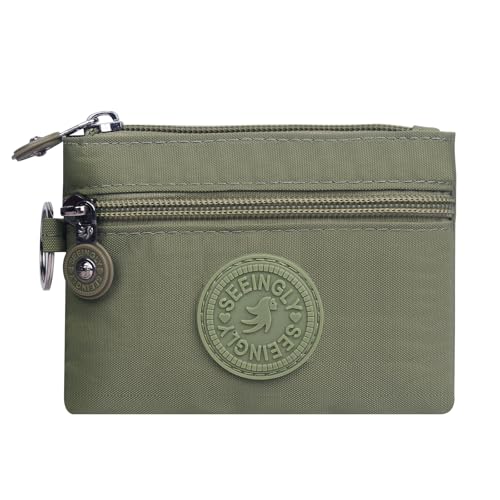 HYJMA Tragbare Münzgeldbörse für Damen, Doppelreißverschluss, kleine Geldbörse, Nylon-Kartenhalter mit Schlüsselanhänger, Matcha-Grün, 5.1 x 0.5 x 3.7 inches, Casual von HYJMA