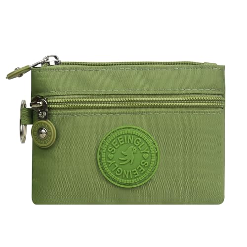 HYJMA Tragbare Münzgeldbörse für Damen, Doppelreißverschluss, kleine Geldbörse, Nylon-Kartenhalter mit Schlüsselanhänger, Obstgrün, 5.1 x 0.5 x 3.7 inches, Casual von HYJMA