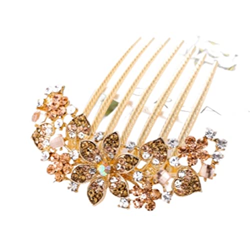 Haarkamm Damen Frauen Haarkämme Zubehör Blume Strass Haar Seitenkamm Dekorative Haarkamm Clips Haarkamm Zum Stecken(Champagne) von HYKJCSS
