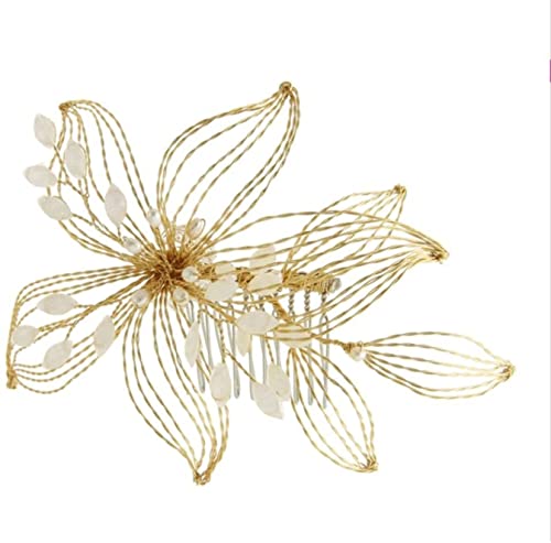 Haarkamm Damen Goldene Geflochtene Blumen Braut Haarkamm Handgemachte Hochzeit Haarspange Kristall Perle Haar Seitenkamm Hochzeit Haar Haarkamm Zum Stecken von HYKJCSS