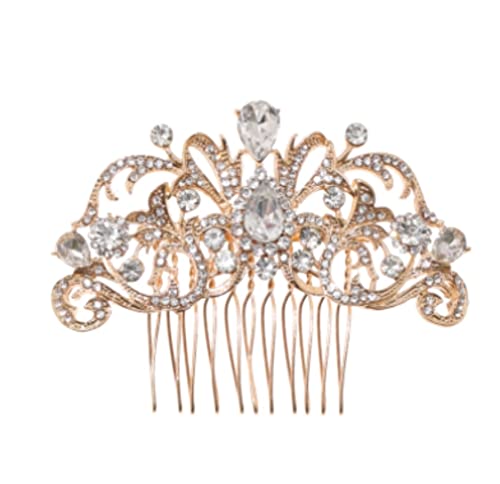 Haarkamm Damen Schmuck Krone für Frauen Kristall Haarkämme Strass Perle Braut Haarkamm Frauen Haarschmuck Hochzeit Haarkamm Zum Stecken(Gold) von HYKJCSS