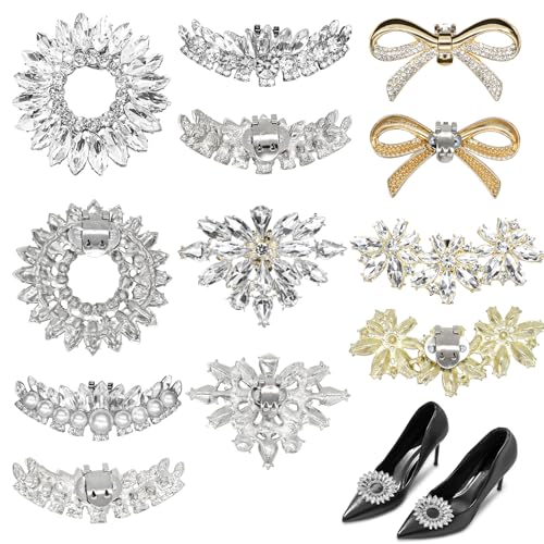 HYLEBOR 12 Stück Strass-Schuh-Clips, Kristallschleife, Schuh-Clips mit abnehmbaren Schnallen, elegante Perlen-Schuhanhänger für Damen, Hochzeit, Party, Absatzschmuck, Verzierungen HYLEBOR 12 Stück Strass-Schuh-Clips, Kristallschleife, Schuh-Clips mit abnehmbaren Schnallen, elegante Perlen-Schuhanhänger für Damen, Hochzeit, Party, Absatzschmuck, Verzierungen von HYLEBOR